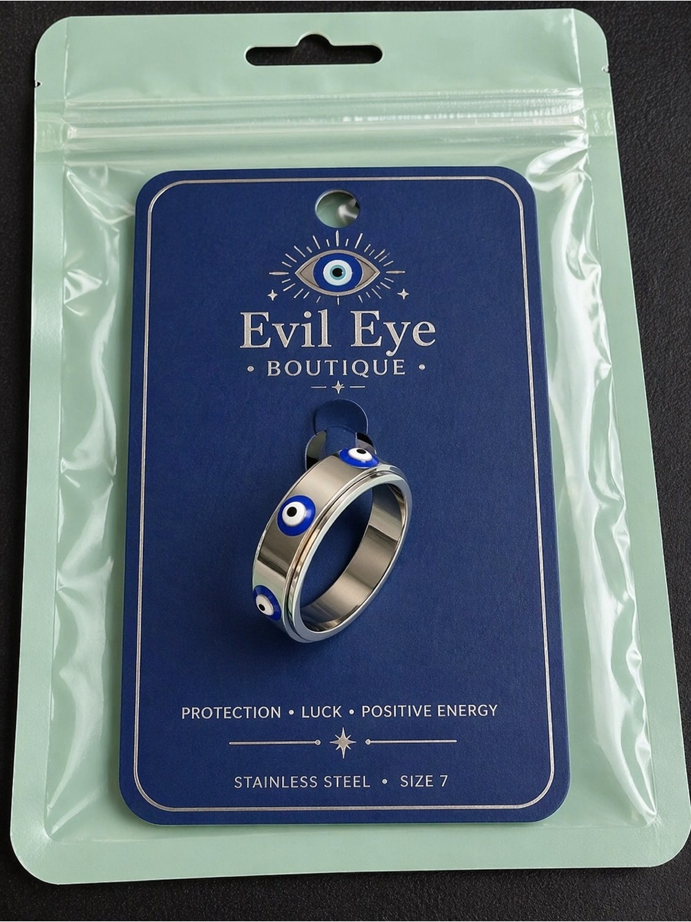 Evil Eye Boutique Stainless Steel Ring in Blue